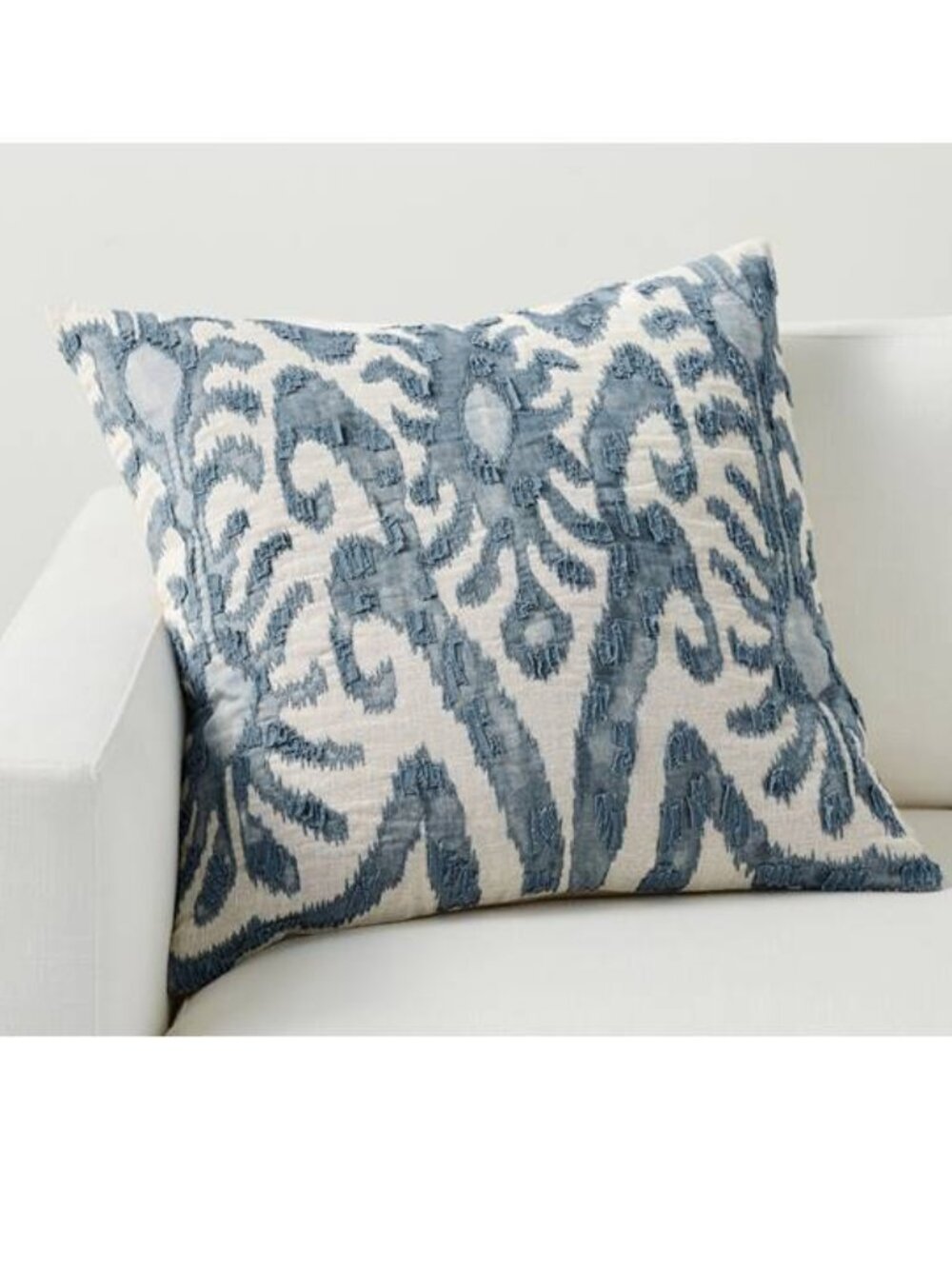 NEW Pottery Barn Delancey Embroidered Pillow Cover Steel Blue Cotton Melange 24"